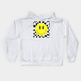 Checkered 70s 80s 90s Yellow Smile Face Cute Smiling Happy Kids Hoodie